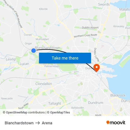 Blanchardstown to Arena map