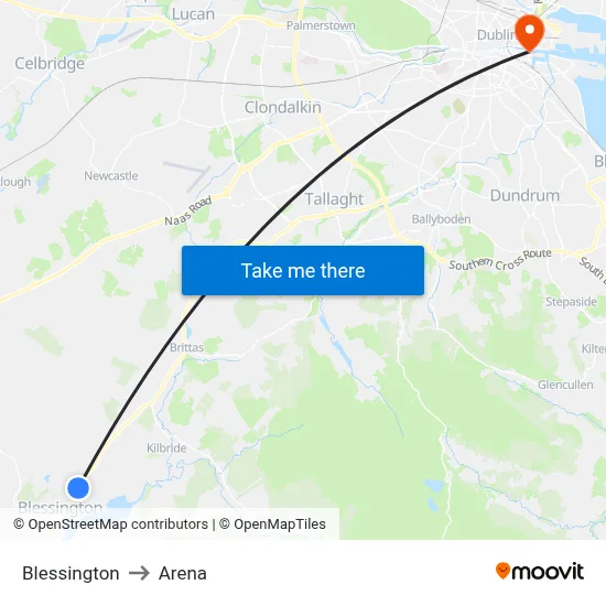 Blessington to Arena map
