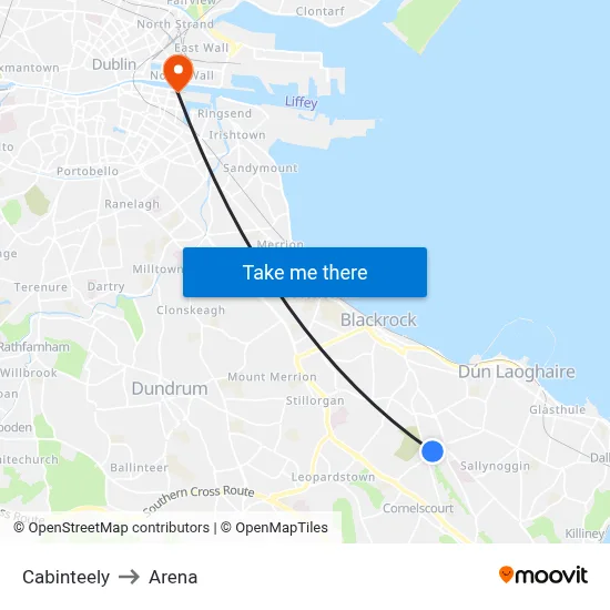 Cabinteely to Arena map