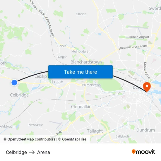 Celbridge to Arena map