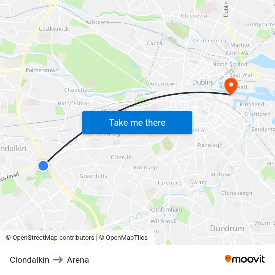 Clondalkin to Arena map
