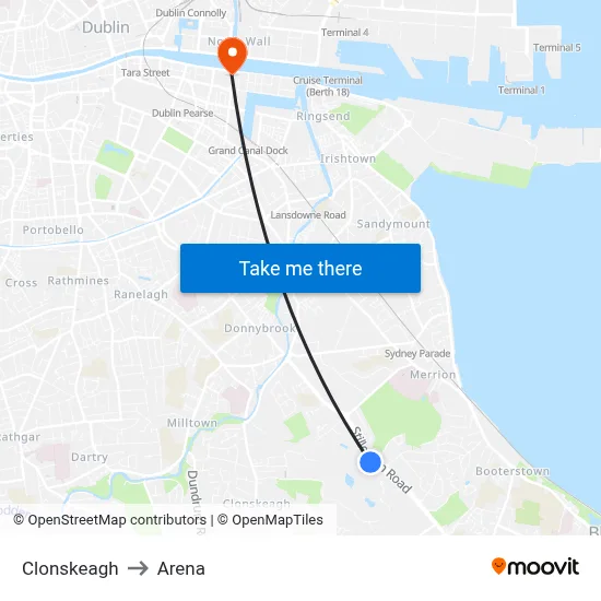 Clonskeagh to Arena map