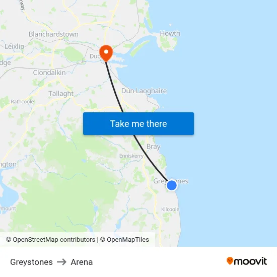 Greystones to Arena map