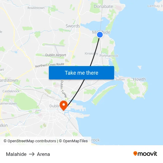 Malahide to Arena map