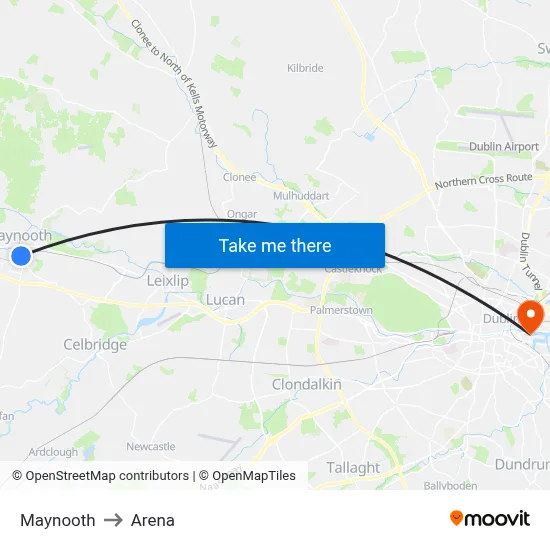 Maynooth to Arena map