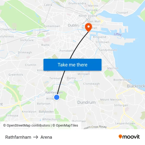 Rathfarnham to Arena map