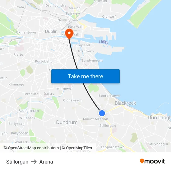 Stillorgan to Arena map