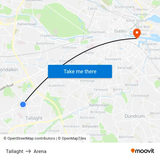 Tallaght to Arena map