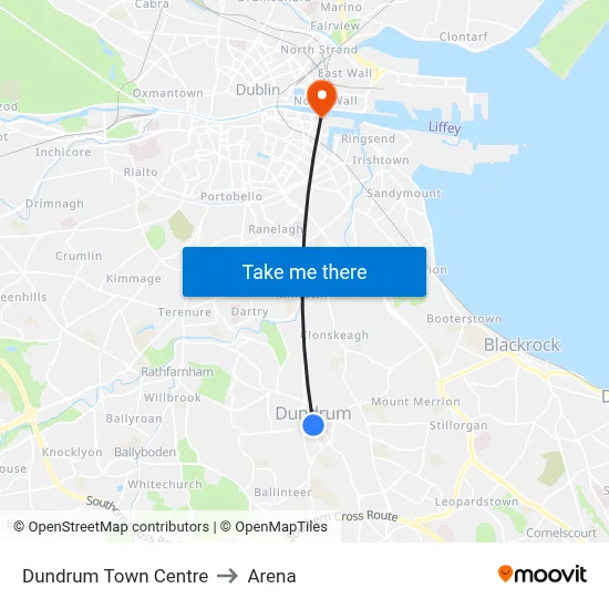 Dundrum Town Centre to Arena map