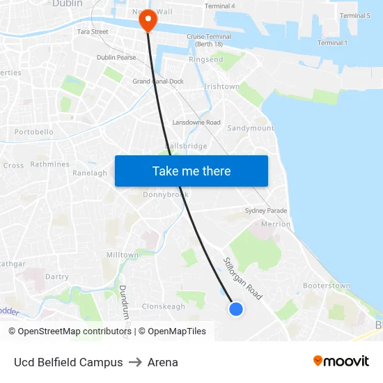 Ucd Belfield Campus to Arena map