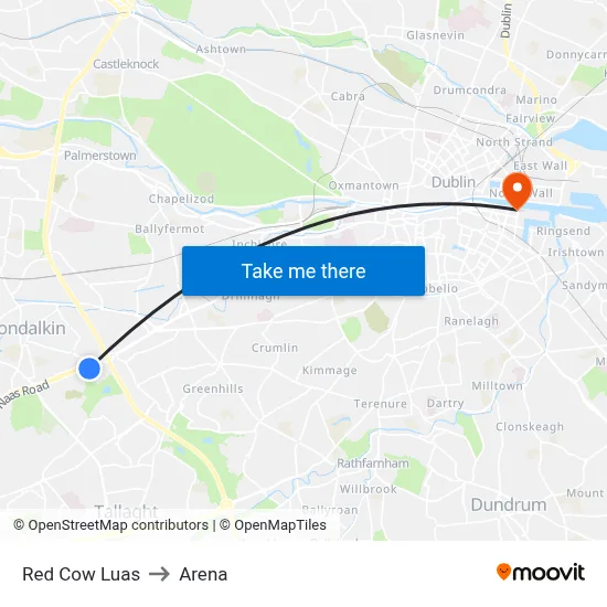 Red Cow Luas to Arena map