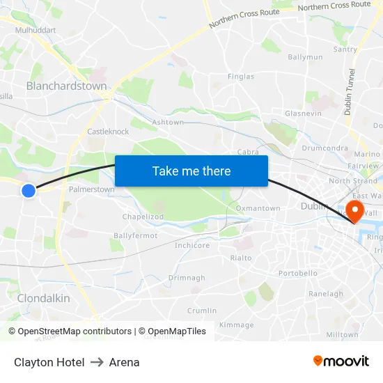 Clayton Hotel to Arena map