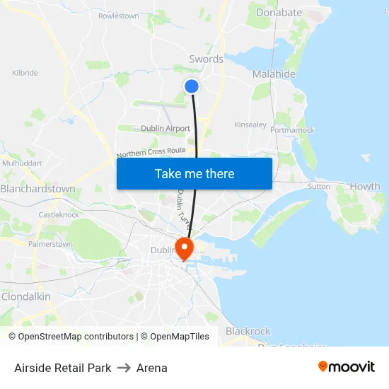 Airside Retail Park to Arena map