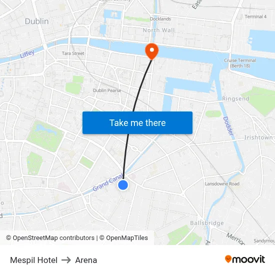Mespil Hotel to Arena map