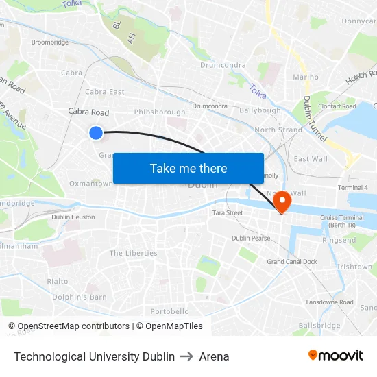Technological University Dublin to Arena map