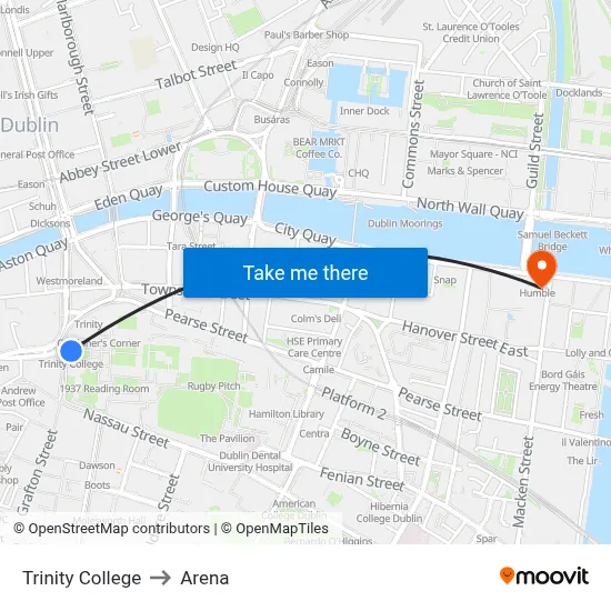 Trinity College to Arena map