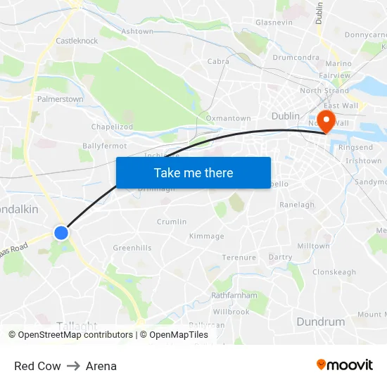Red Cow to Arena map