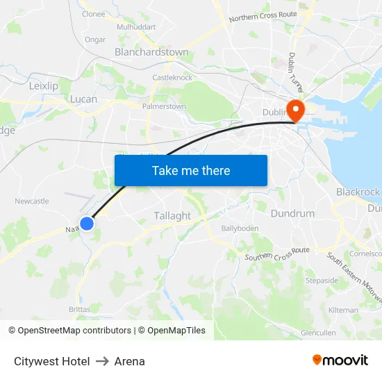 Citywest Hotel to Arena map