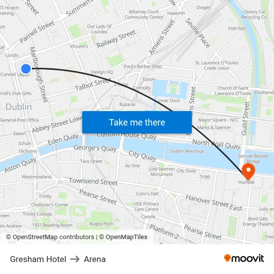Gresham Hotel to Arena map