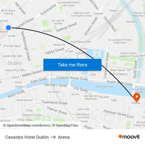 Cassidys Hotel Dublin to Arena map