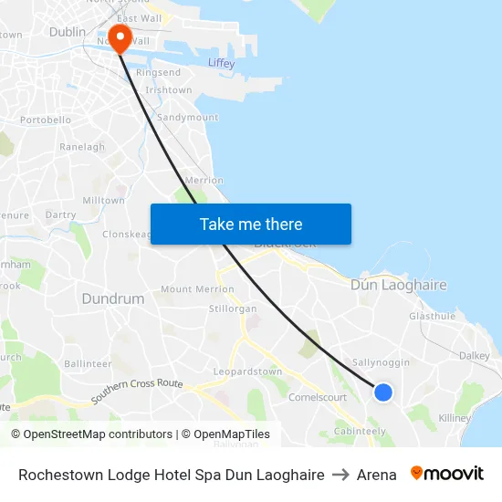 Rochestown Lodge Hotel Spa Dun Laoghaire to Arena map