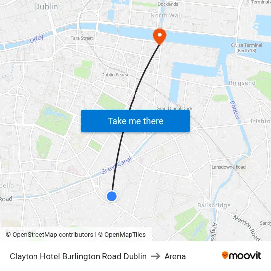 Clayton Hotel Burlington Road Dublin to Arena map