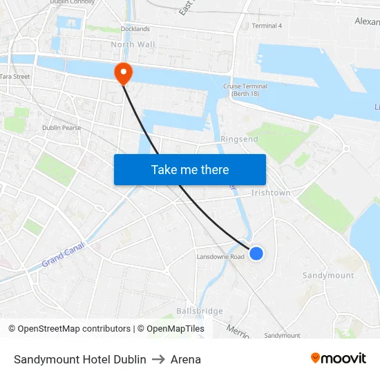 Sandymount Hotel Dublin to Arena map