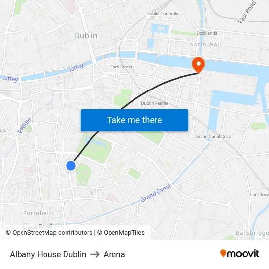 Albany House Dublin to Arena map