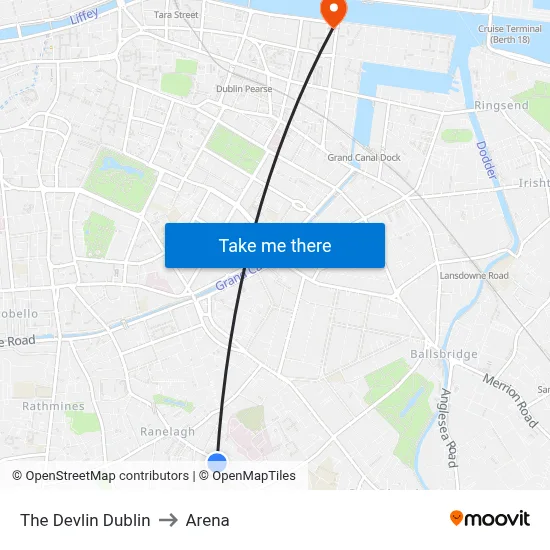 The Devlin Dublin to Arena map