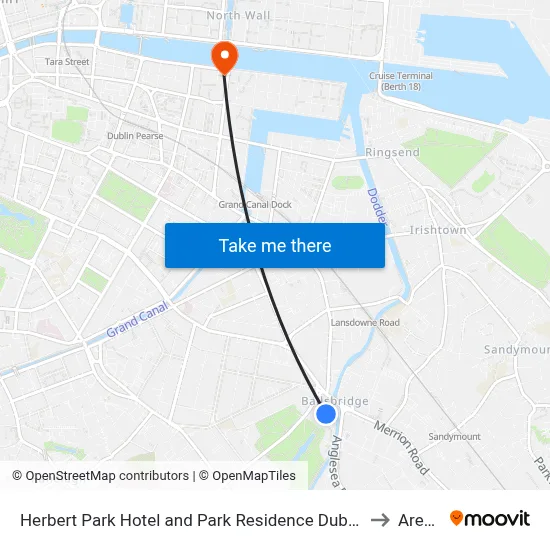 Herbert Park Hotel and Park Residence Dublin to Arena map