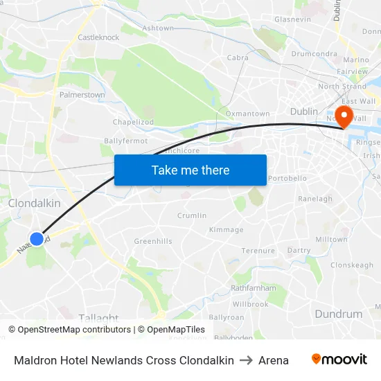 Maldron Hotel Newlands Cross Clondalkin to Arena map
