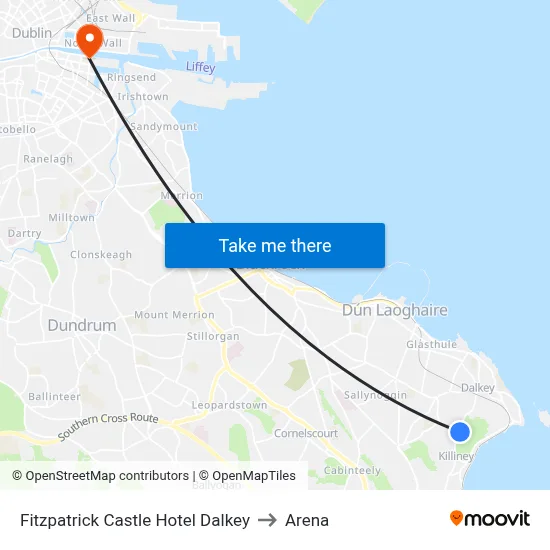 Fitzpatrick Castle Hotel Dalkey to Arena map