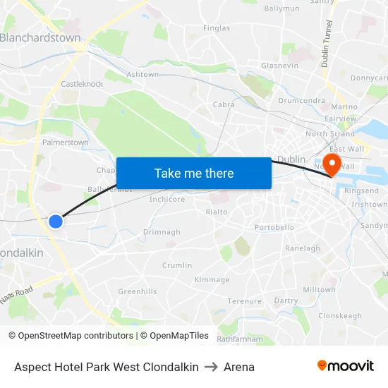 Aspect Hotel Park West Clondalkin to Arena map