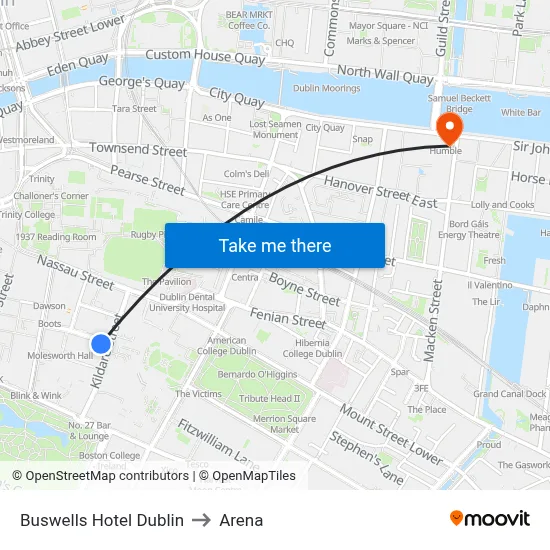 Buswells Hotel Dublin to Arena map