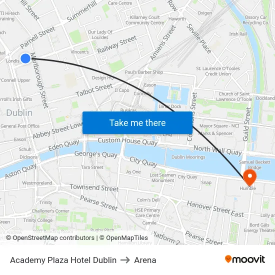 Academy Plaza Hotel Dublin to Arena map