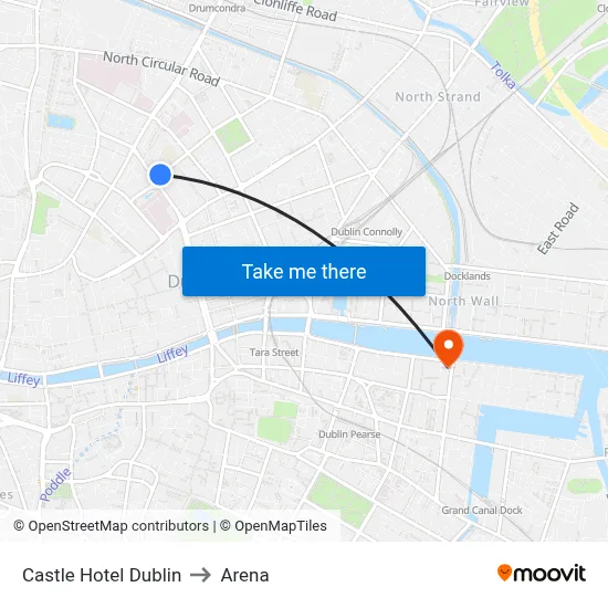 Castle Hotel Dublin to Arena map