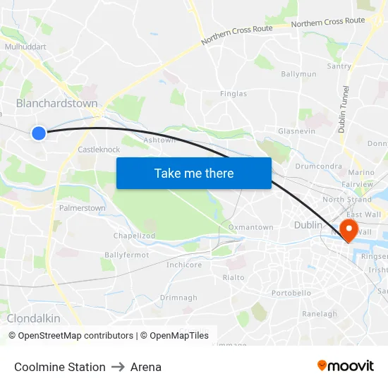Coolmine Station to Arena map