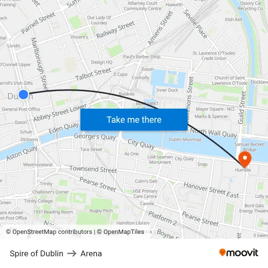 Spire of Dublin to Arena map
