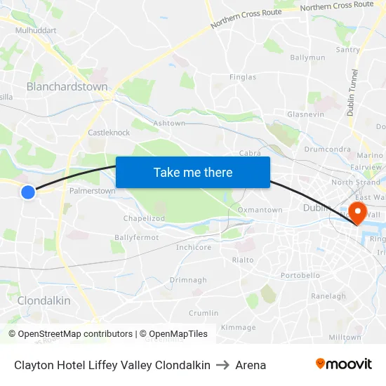 Clayton Hotel Liffey Valley Clondalkin to Arena map