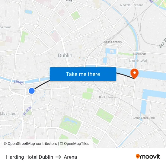 Harding Hotel Dublin to Arena map