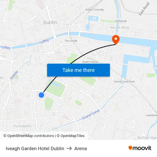 Iveagh Garden Hotel Dublin to Arena map