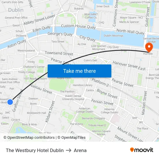 The Westbury Hotel Dublin to Arena map