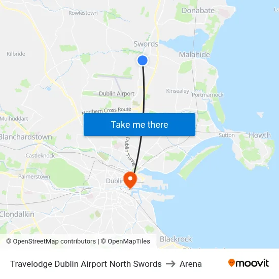 Travelodge Dublin Airport North Swords to Arena map