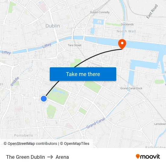 The Green Dublin to Arena map