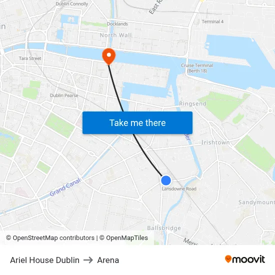 Ariel House Dublin to Arena map