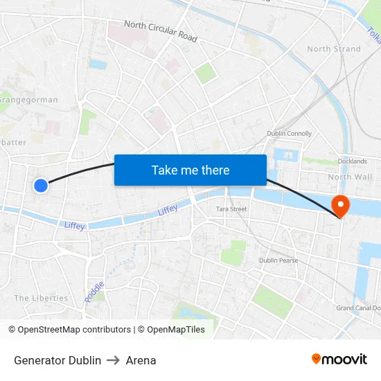 Generator Dublin to Arena map