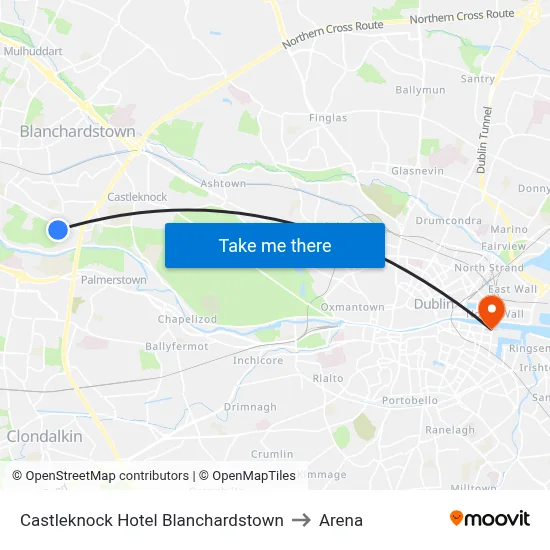 Castleknock Hotel Blanchardstown to Arena map