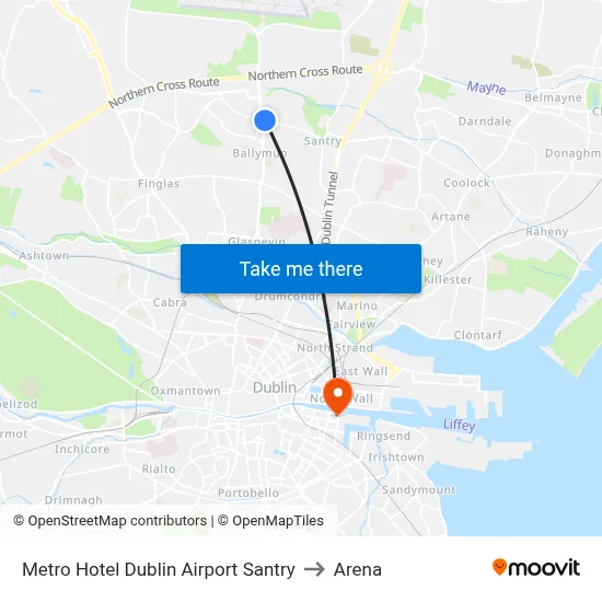 Metro Hotel Dublin Airport Santry to Arena map