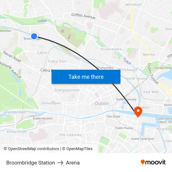 Broombridge Station to Arena map