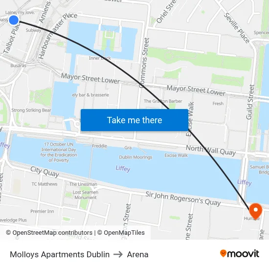 Molloys Apartments Dublin to Arena map